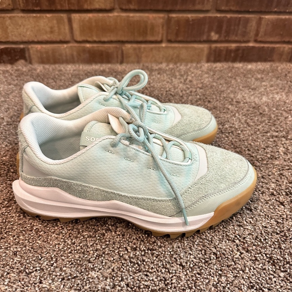 Sorel Women's ONA 718 Low Chunky Sneaker Aqua Sea Salt Suede Athletic Shoes